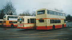 First Eastern Counties buses parked at Ram Meadow, Bury St. Edmunds – Jan 1999