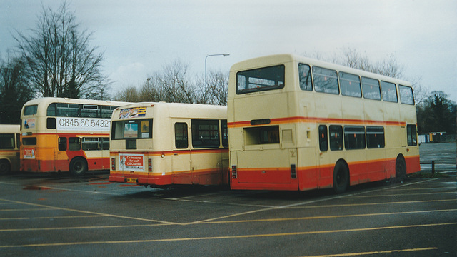 First Eastern Counties buses parked at Ram Meadow, Bury St. Edmunds – Jan 1999