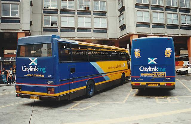 Midland Bluebird SSU 857 (D142 HMS) and Parks N804 NHS (Scottish Citylink contractors) in Edinburgh- 2 Aug 1997