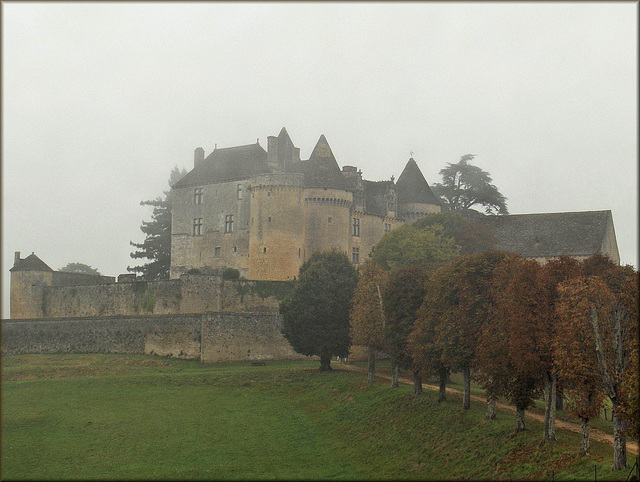 Sainte-Mondane (24) 29 août 2007. Château de Fénelon dans la brume.