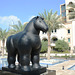 U.A.E., Dubai, The Iron Horse in the Center of the Fountain in the Palace Hotel and Burj Khalifa
