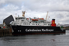 Caledonian McBrayne M.V LORD OF THE ISLES with Bows raised ready for unloading at Mallaig 21st April 2017