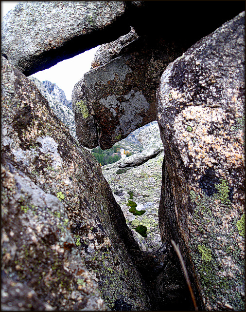 Monastery through rock window