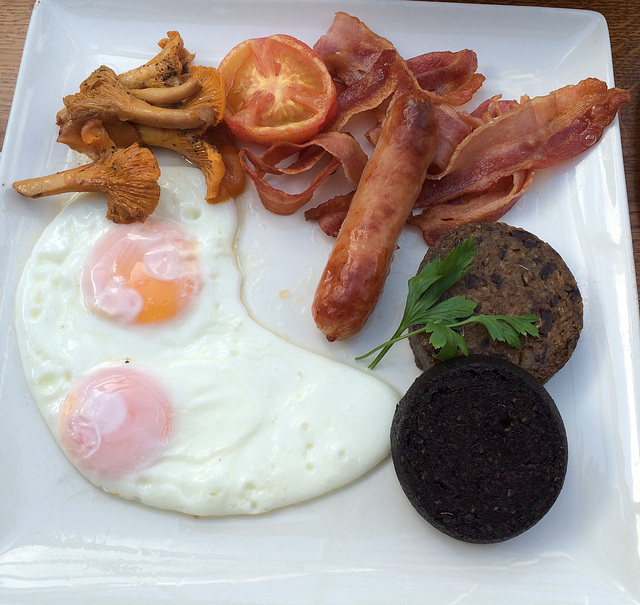 Breakfast at Port na Craig. This must be Scotland - haggis and black pudding for breakfast! Chanterelles as well!