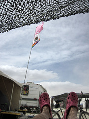 Relaxing in my pink crocs admiring my pink flag (6531)