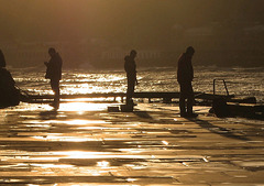 Fishing off the pier, Scarborough harbour