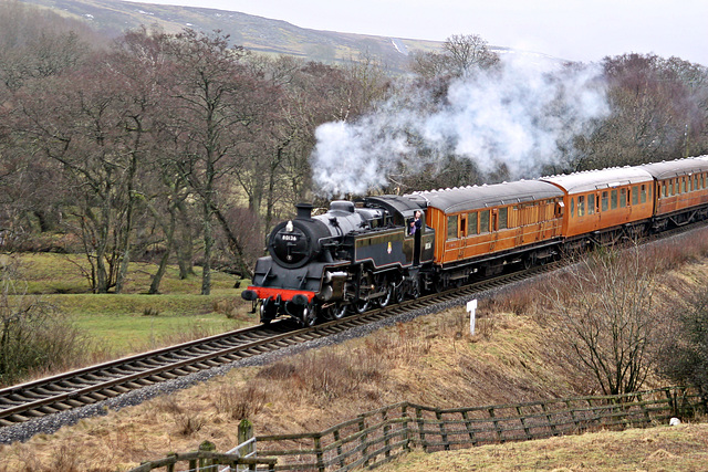 B.R. standard class 4 2-6-4T 80136 approaching Abbots House with the 12.00 Pickering - Grosmont service 10th March 2018