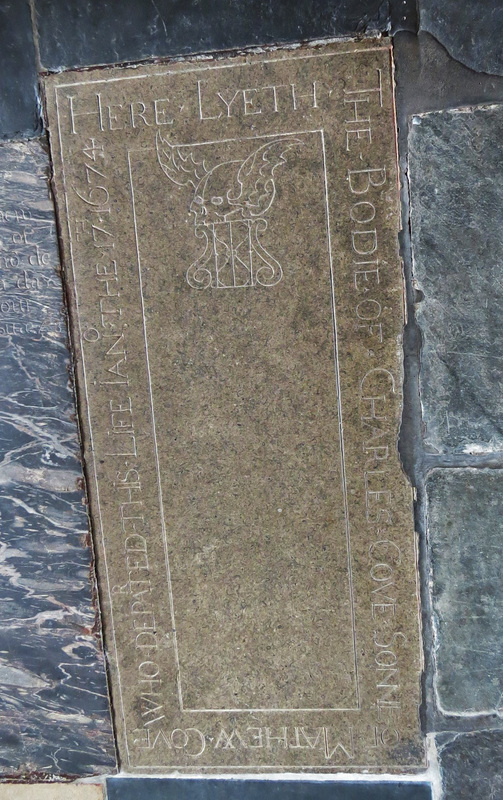 malborough church, devon,charles cove 1674 incised ledger with winged skull and hourglass