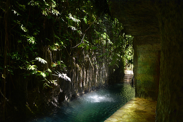 Mexico, Waterfall at the Western Access to the Cenotes of Hacienda Mucuyche