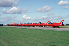 The RAF Aerobatic Display Team The Red Arrows line up at RAF  Alconbury 23rd August 1992