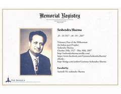 Seshendra Sharma : Memorial Registry :  The Basilica of The NATIONAL SHRINE  of the IMMACULATE CONCEPTION  : Washington : D.C
