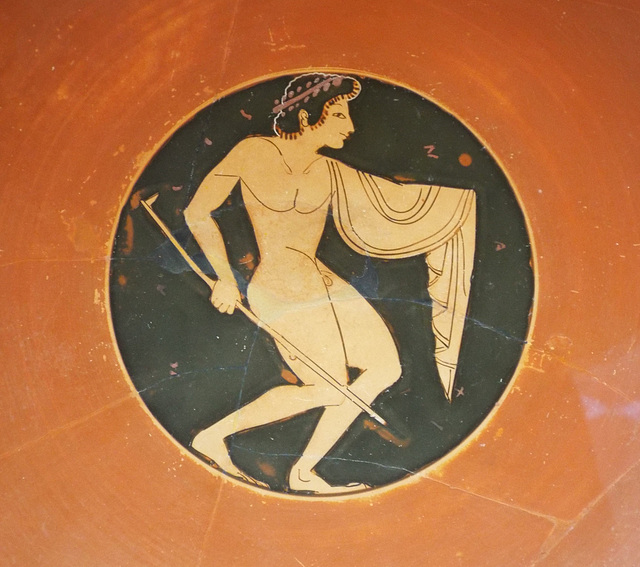 Detail of a Coral Red Kylix with a Reveler in the Getty Villa, June 2016
