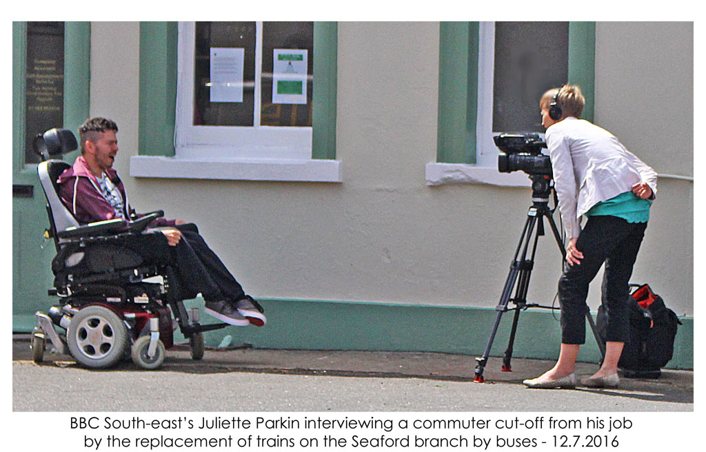 BBC interviews disabled commuter - Seaford - 12.7.2016 with caption