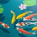 Colorful fish and lotus 2 =Belaj fisxoj kaj lotuso 2 =연못 속의 비단잉어 2(多色魚與蓮葉 2)_oil on canvas=유채_53X65.2cm(15p)_2015_Song Ho
