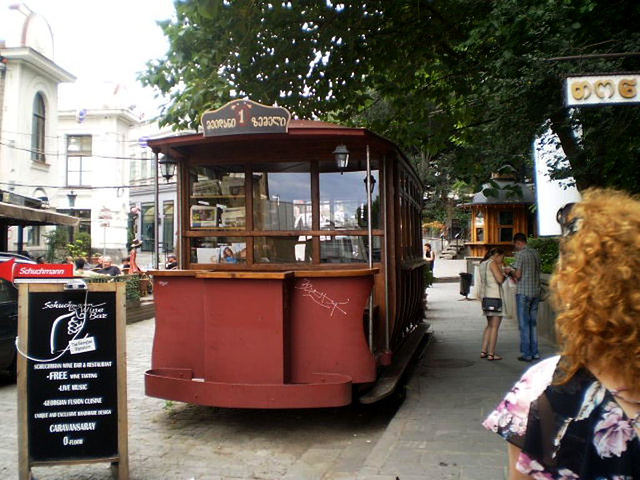 Old tram used for tourist information.