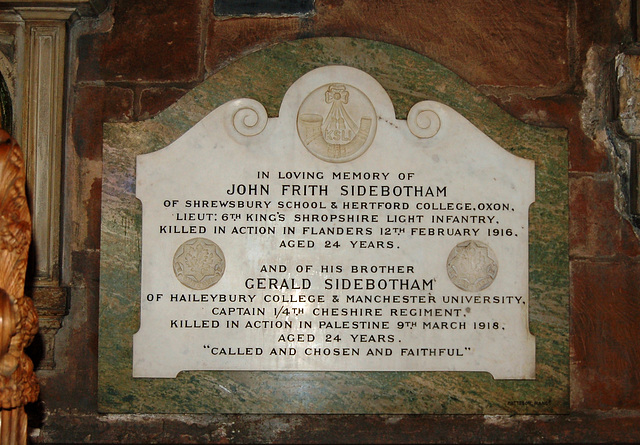 Monument to John and Gerald Sidebottom, Saint Mary's Church, Stockport