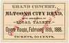 Altoona City Band, Grand Concert Ticket, Altoona, Pa., February 16, 1888