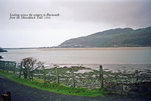 Looking across the Estuary to Barmouth from the Mawddach Trail (Scan from 1993)