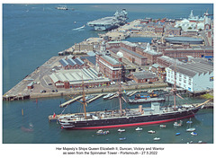 HMS QEII, Duncan, Victory & Warrior - Portsmouth from Spinnaker 27 5 2022
