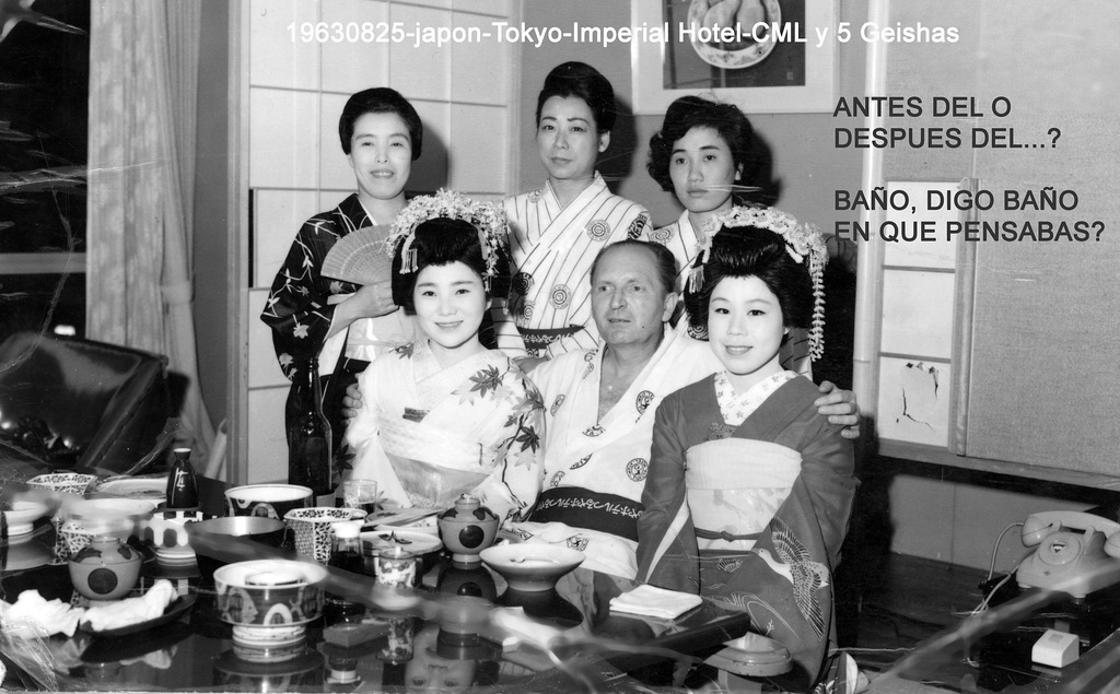 19630825-03-Japon-Tokyo-Imperial Hotel-CML y 5 Geishas