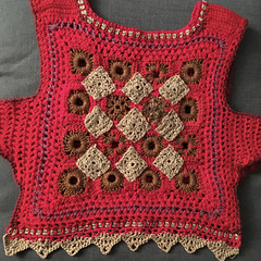 Red and Gold Crochet Sweater vest
