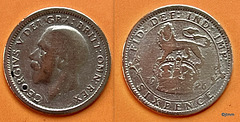 Bareheaded King George V 1926 Silver Sixpence (50% silver)
