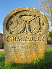 mere cemetery, wilts , c19 gravestone of charles wadlow +1865, with british ensign and american flag