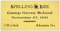 Spelling Bee Ticket, Camp Grove School, November 27, 1931