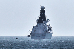 Type 45 (DARING-class) air-defence destroyer HMS Diamond (D34) during RIB recovery off Weymouth