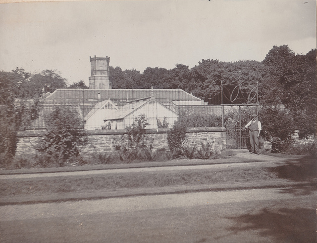 Gelston Castle, Galloway, Scotland in 1909 (now a ruin) - stable tower and walled garden