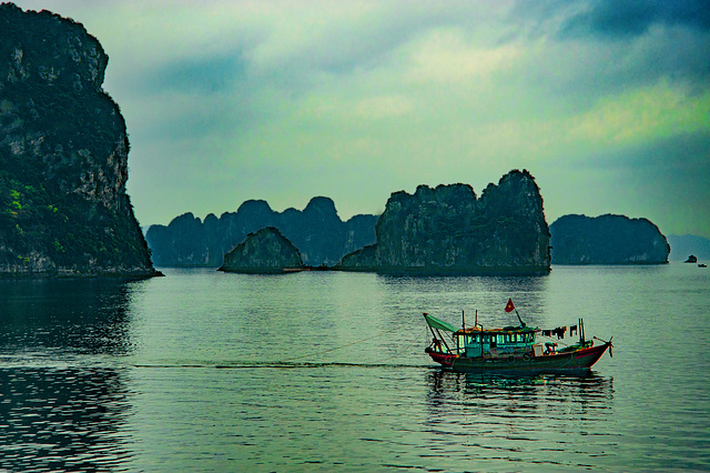 Halong bay in evening atmosphere