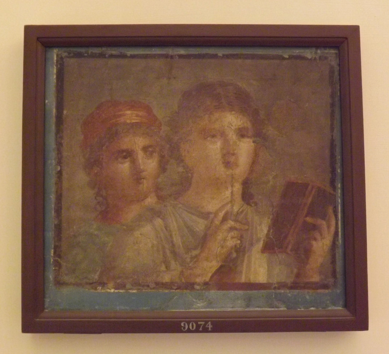 Wall Painting with Two Women, One with a Diptych and a Stylus from Herculaneum in the Naples Archaeological Museum, June 2013