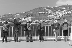 Tourists approaching Mykonos