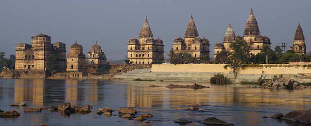 Cenotaphs/ Chhatris on the bank of the Betwa River (Orchha)