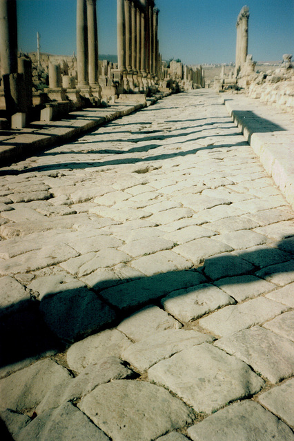 Ancient wheel tracks on Cardus Maximus.
