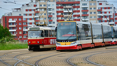 Prague 2019 – DPP Tatra T3 8421 and Škoda 9369 at Sídliště Barrandov terminus