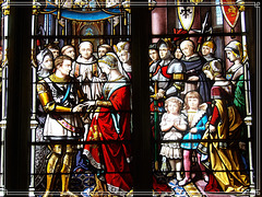 Vitrail dans la chapelle du château de Montmuran ( 35) : Bertrand Duguesclin y épouse Jeanne de Laval