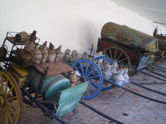 Horse-drawn load wagons.