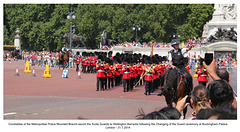 Mounted police escort Scots Guards, London 31 7 2014