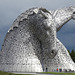 Kelpies with disappeared  hills and sunshine