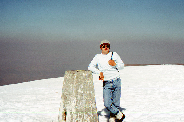 Steve at Summit Trig Post Ben Nevis 1st May 1990