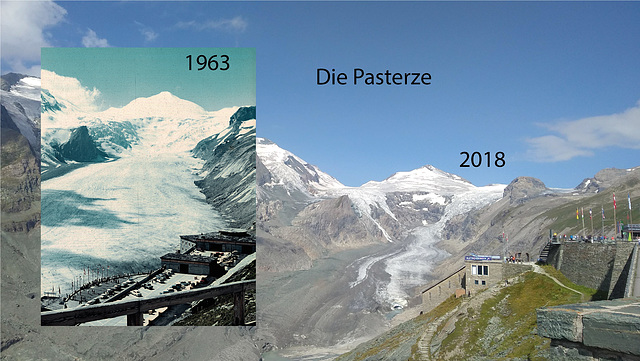 Pasterze ca. 1963 und 2018 (beide Male August!)