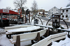 snowy benches