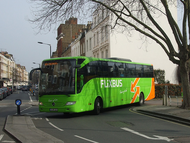 Flixbus service coach leaving in Victoria Coach Station, London - 11 Mar 2017 (DSCF6344 )