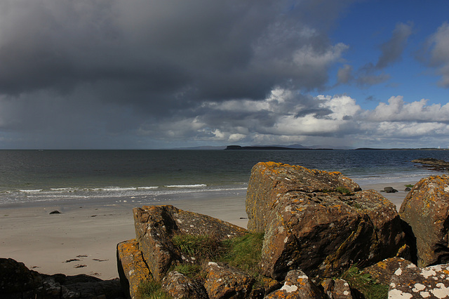 View from A’chleit Beach to Cara island, and the Isles of Gigha and Jura