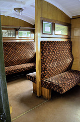 Isle of Wight Steam Railway - Refurbished carriage interior on display at Haven Street