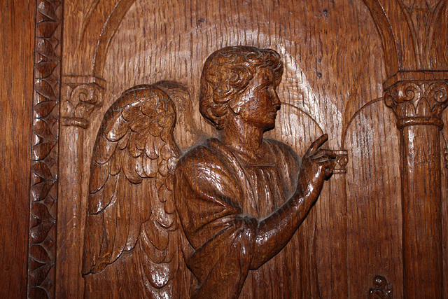 Detail of door in chancel, St Mary and St Michael's Church, Great Urswick, Cumbria