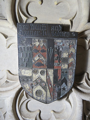 penshurst church, kent (66)c16 sidney heraldry on enamelled brass on the tomb of sir william sidney +1553