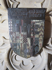 penshurst church, kent (65)c16 sidney heraldry on enamelled brass on the tomb of sir william sidney +1553