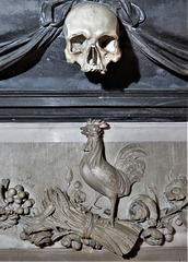 penshurst church, kent (53)skull and cock on c17 tomb of sir william coventry +1686, attrib. to william stanton